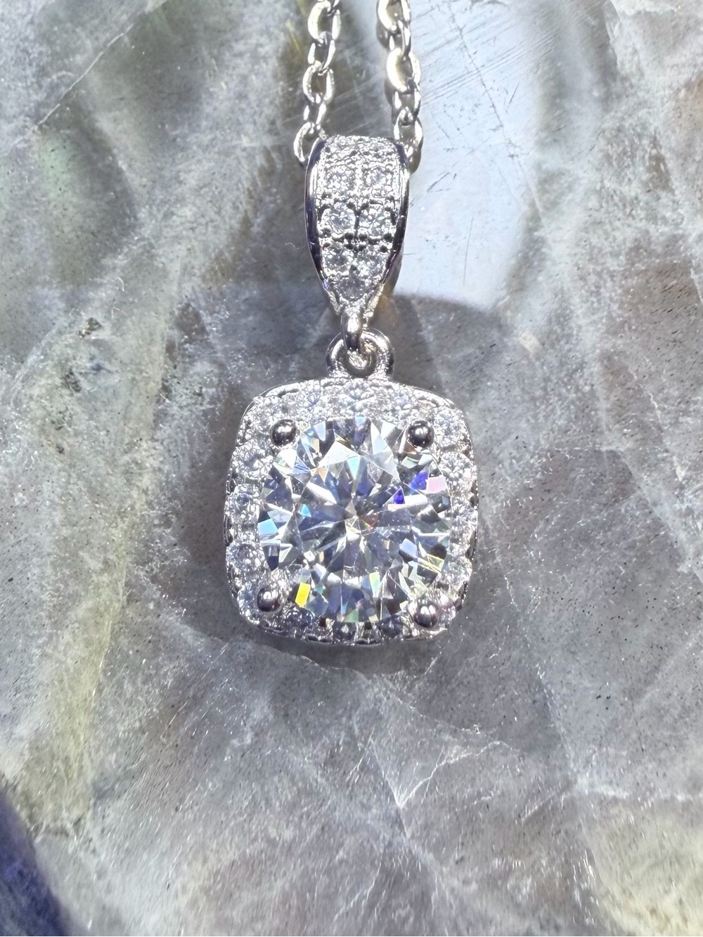 Diamond Halo Pendant Necklace in Silver - Elegant Sparkle